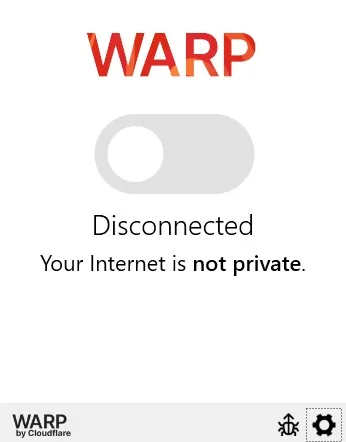 Màn hình Cloudflare WARP đang tắt, cần bật công tắc để kết nối