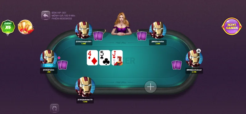 Giao diện bàn Poker Texas Hold’em tại 88vin – chia 2 lá riêng và 5 lá chung