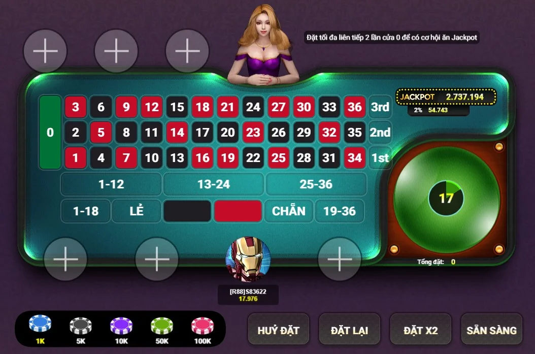 Giao diện bàn chơi Roulette 88vin