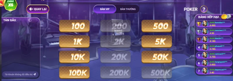 Các mức cược trong Poker tại 88vin – từ 100 đến 500K