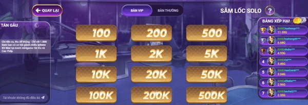 Các mức cược trong Sâm Lốc SOLO tại 88vin