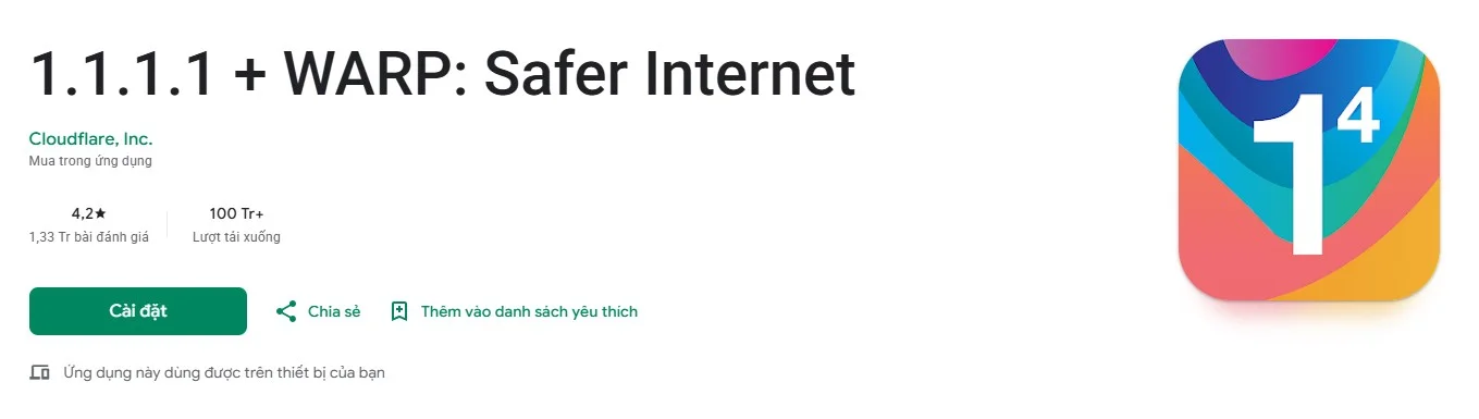 Tải ứng dụng 1.1.1.1 WARP của Cloudflare trên CH Play
