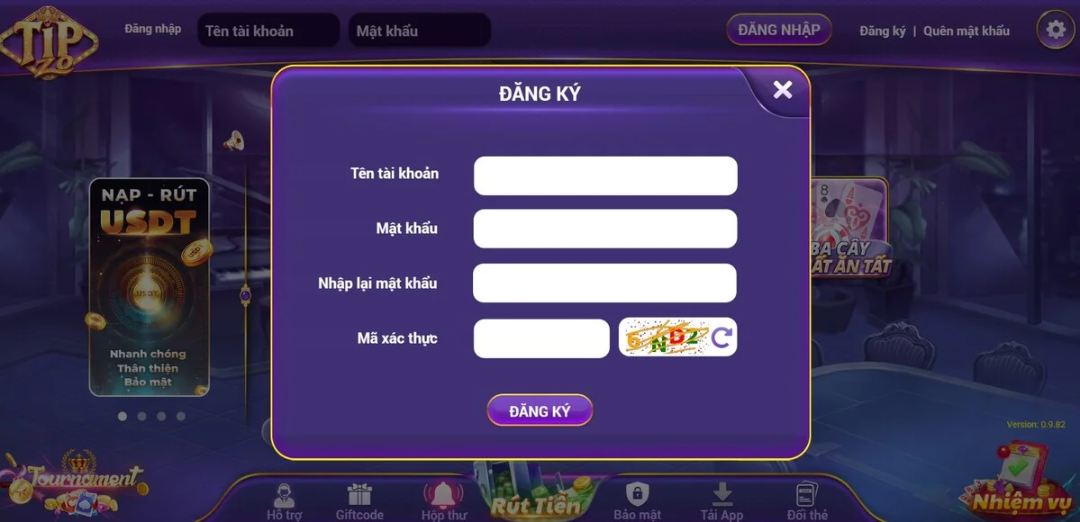 Giao diện đăng ký tài khoản Tipzo