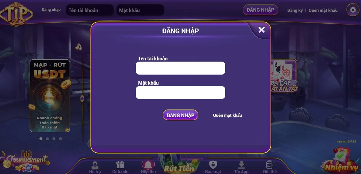 Giao diện đăng nhập tài khoản Tipzo