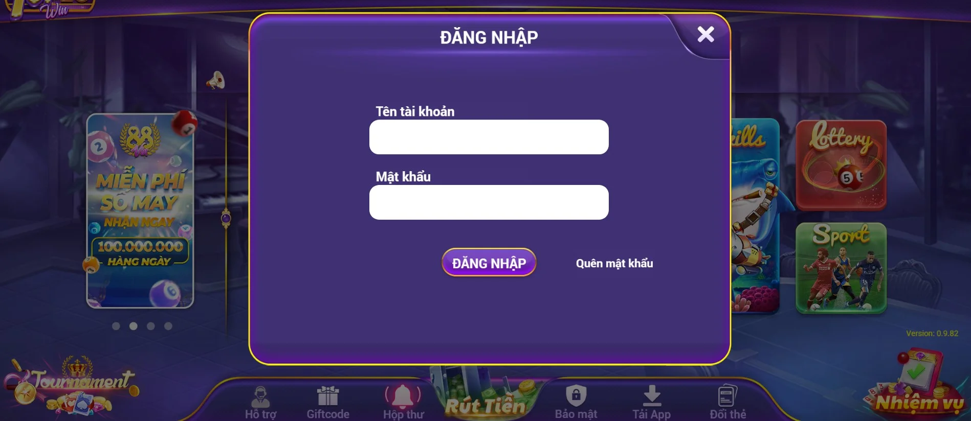 Giao diện đăng nhập tài khoản Topzo